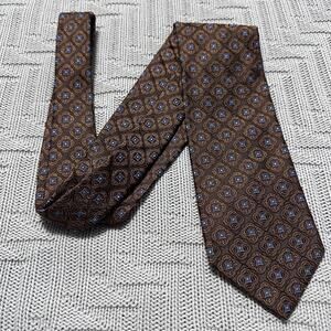 Alara brown geometric motif silk tie
